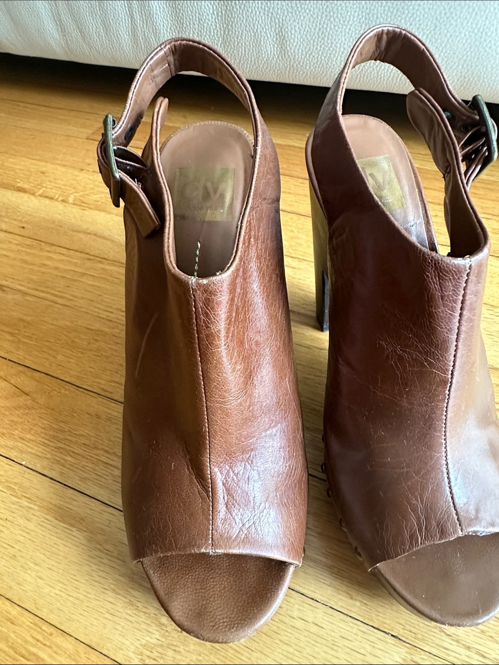 DV by Dolce Vita Brown Leather Peep Toe Slingback Mules